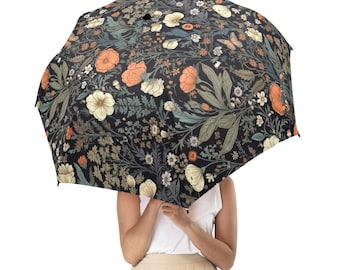 Cottagecore Umbrella-Floral Semi Automatic Umbrella-Mystical Garden Rain Cover-Custom Gift-Alternative Fashion Accessories