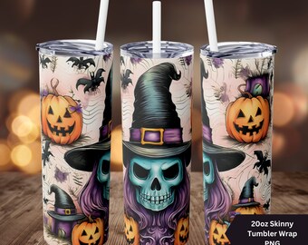 Gothic Tumbler Wrap-Skull Witch Tumbler Design-20oz Halloween Tumbler Wrap-Gothic PNG-Witch Tumbler Wrap