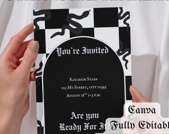 Gothic Snake Birthday Invitation: Dark Pop Star Party (Canva Digital Download