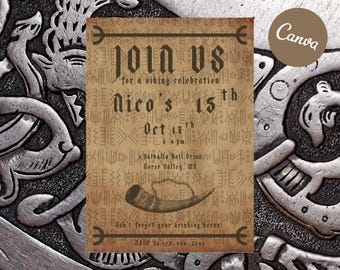 Viking Birthday Invitation, Editable Norse Party Invite (Digital Download)
