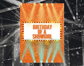 Party of a Showgirl Birthday Card – Sparkle & Marquee Glamour Themed Editable Card