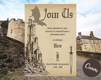 DnD Medieval Invite | Dragon & Castle Fantasy Celebration | Instant Download