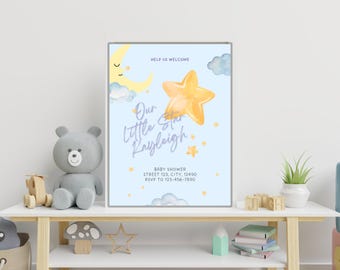 Celestial Baby Shower Bundle: Editable Star & Moon Invitation, Games (Canva Template)
