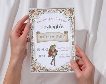 Frog Birthday Invitation Template | Whimsical Floral Party Invite | Editable Canva Design