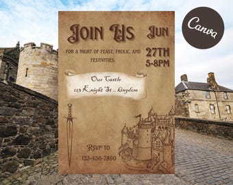 Renaissance & Medieval Party Invitation | Editable DnD Feast Invite Template | Canva Printable