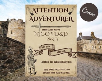 Medieval D&D Party Invitation Template | Printable Dungeon and Dragons Invite