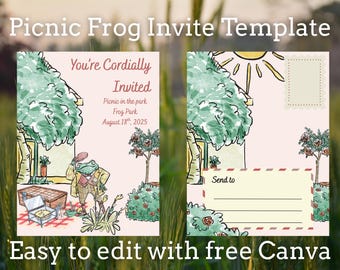 Vintage Frog Picnic Invitation: Editable Garden Party Template (PDF Download
