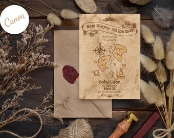 DnD Baby Shower Invitation/Announcement Treasure Map Pirate Adventure Template RPG