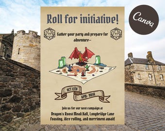Editable Medieval D&D Invitation: RPG Game Night, Fantasy Party (Canva Template)