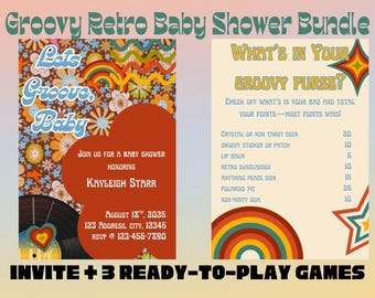 Groovy 70s Baby Shower Bundle: Editable Invite & 3 Games (Digital Download