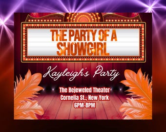 Showgirl Marquee Invitation Roaring 20s: Editable Cabaret Party Invite (Canva Template)