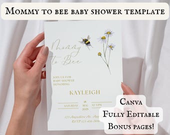 Mommy to Bee Baby Shower Invitation Bundle: Bee Theme (Canva Template - PDF Download)