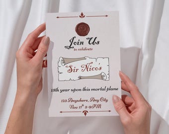 Medieval Birthday Invitation Template • Editable Canva Scroll Invitation • Vintage Fantasy Party Invite