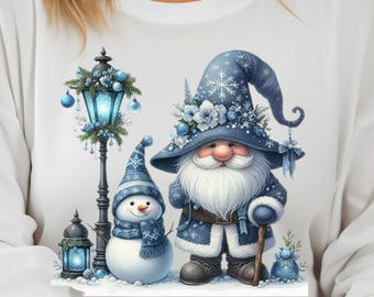 Blaues Winter-Zwerg-Sweatshirt | Snowman Lantern Holiday Crewneck, 8 Farben