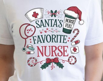 Santa's Favorite Nurse T-Shirt | Christmas Nurse Holiday Tee