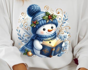 Schneemann Lesebuch Sweatshirt, Winterbekleidung, Frostig der Schneemann, Weihnachtsgeist, gemütliches Urlaub Sweatshirt, Winter Freizeitkleidung, Schichtung