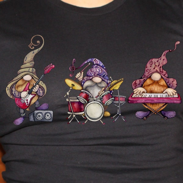 Gnome Band, musicians tshirt, music shirt, fun tshirt, musical gift, gnome guitarist, gnome drummer, gnome keyboard player