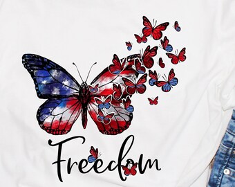 Freedom, freedom tshirt, freedom shirt, patriotic tshirt, USA flag colored butterflies, USA tshirt, American freedom tee