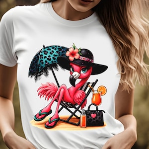 Chic Flamingo Tee, Summer Tshirt, Pink Flamingo Shirt, Beach Vacation Top, Gift for Her, Casual Wear, 7 colors