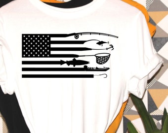 American Fishing Flag, fishing shirt, fishing gift, 8 colors, fisherman tshirt, US flag, fun shirt