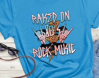 Rock Music Lover Unisex Tee, 80s Music Gift, Raised On Rock Shirt, Gift for Him or Her, Music Fan Tee, Retro Band Shirt