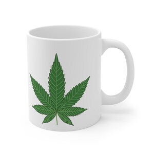 Marijuana leaf coffee mug, 11oz mug, coffee lover, cannabis leaf, wake and bake, weed smoker