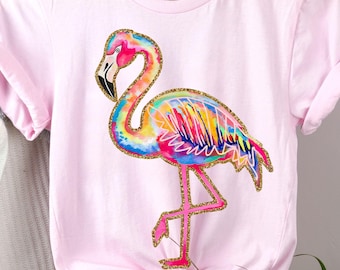 Colorful Flamingo Unisex Tee, Summer Vibe T-Shirt, Casual Wear, Beach Party Shirt, Gift for Flamingo Lovers, 7 colors