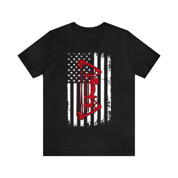 Compound Bow on Flag, US Flag With Hunting Bow Tshirt, Archery