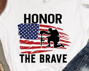 Honor The Brave Patriotic Tee, Veteran Tribute Shirt, Memorial Day Independence Day Gift, Military Families, Unisex T-Shirt, USA Flag Tee
