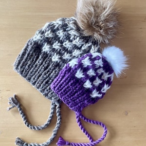 Knitting pattern: Starry Nights Ear-Flap - Star Stitch Split-brim Aviator Hat - Super Bulky weight yarn - multi-size