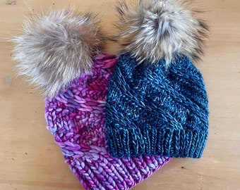 Knitting pattern: Earn Your Turns Beanie - Spiral Ski Tracks Mountain Hat - Bulky + Super Bulky weight yarn - child, youth, adult sizes