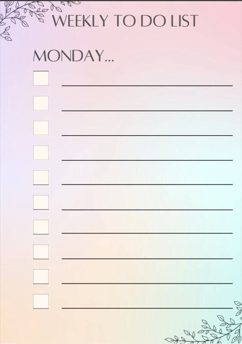 Weekly Checkbox Table Printable Weekly to Do List - Etsy