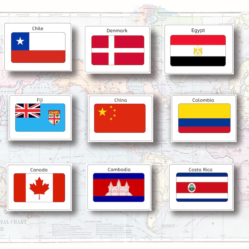Flags of the World Flashcards: Geography Learning Aid (PDF Download A4 ...