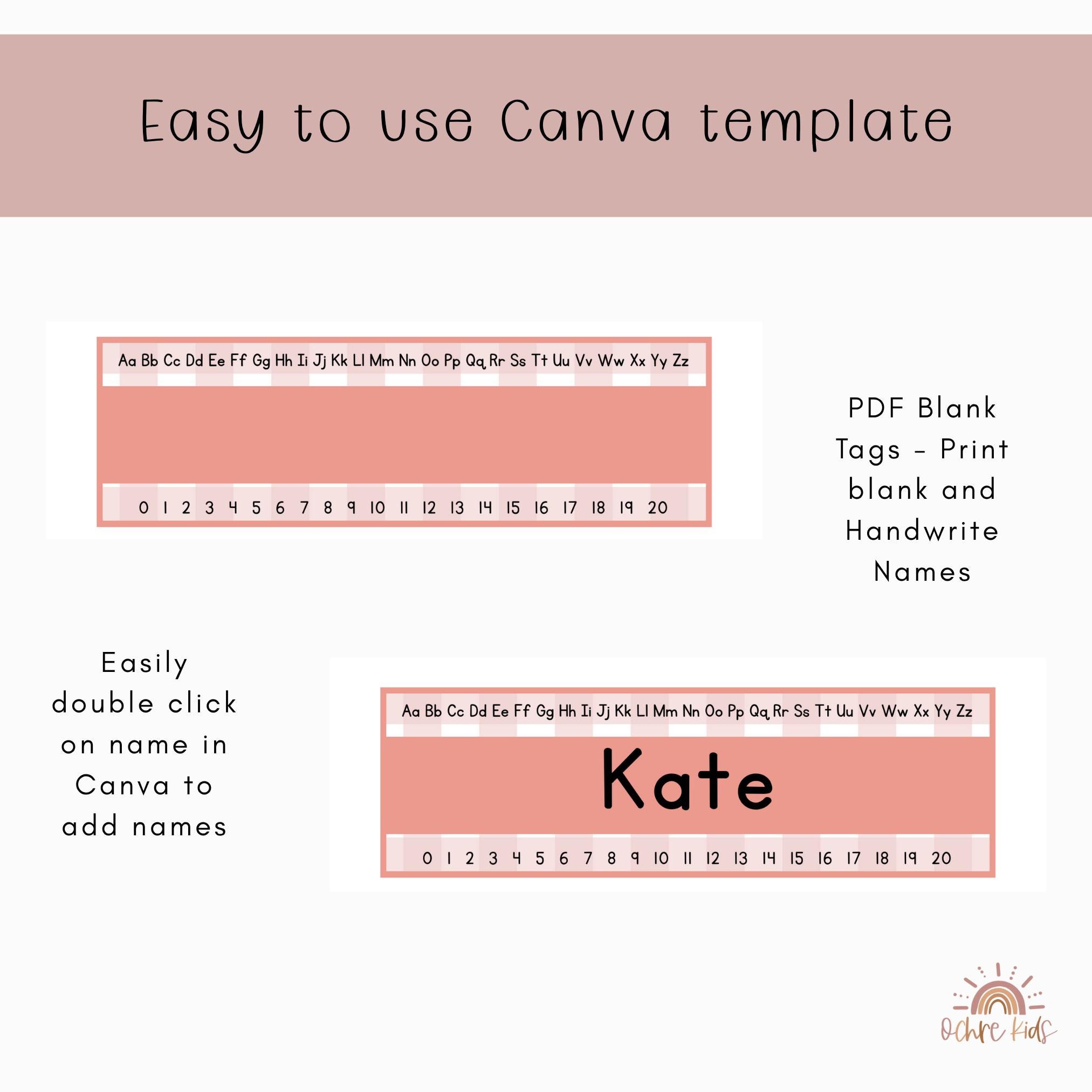 Gingham Print Name Tags for Classroom Desk Plates for Cubby Editable ...