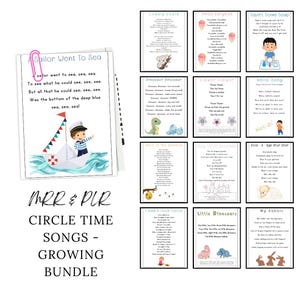 Recueil de chansons pour l'heure en groupe MRR et DPP en croissance groupée Chansons pour l'heure du cercle préscolaire modifiables pour les enfants avec droits de revente