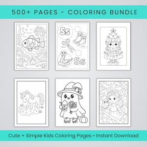 Kids Coloring Pages Bundle Preschool Activity Book with 500+ Printable Pages (Digital Download)