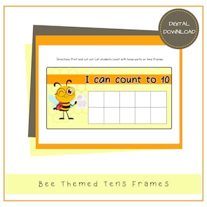 Cartes de maths imprimables sur le thème de la petite enfance, cadre des dizaines, abeilles d'âge préscolaire sens des nombres 1 à 10, ressource pour les enseignants de calcul
