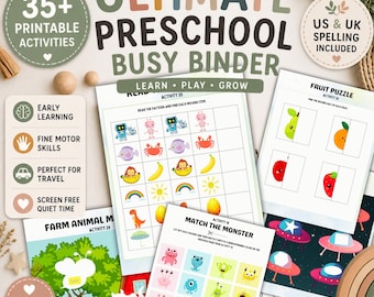 Ultimate Preschool Busy Binder Printable, Toddler Quiet Book Activities, Travel Activity Binder, Homeschool Learning Folder PDF