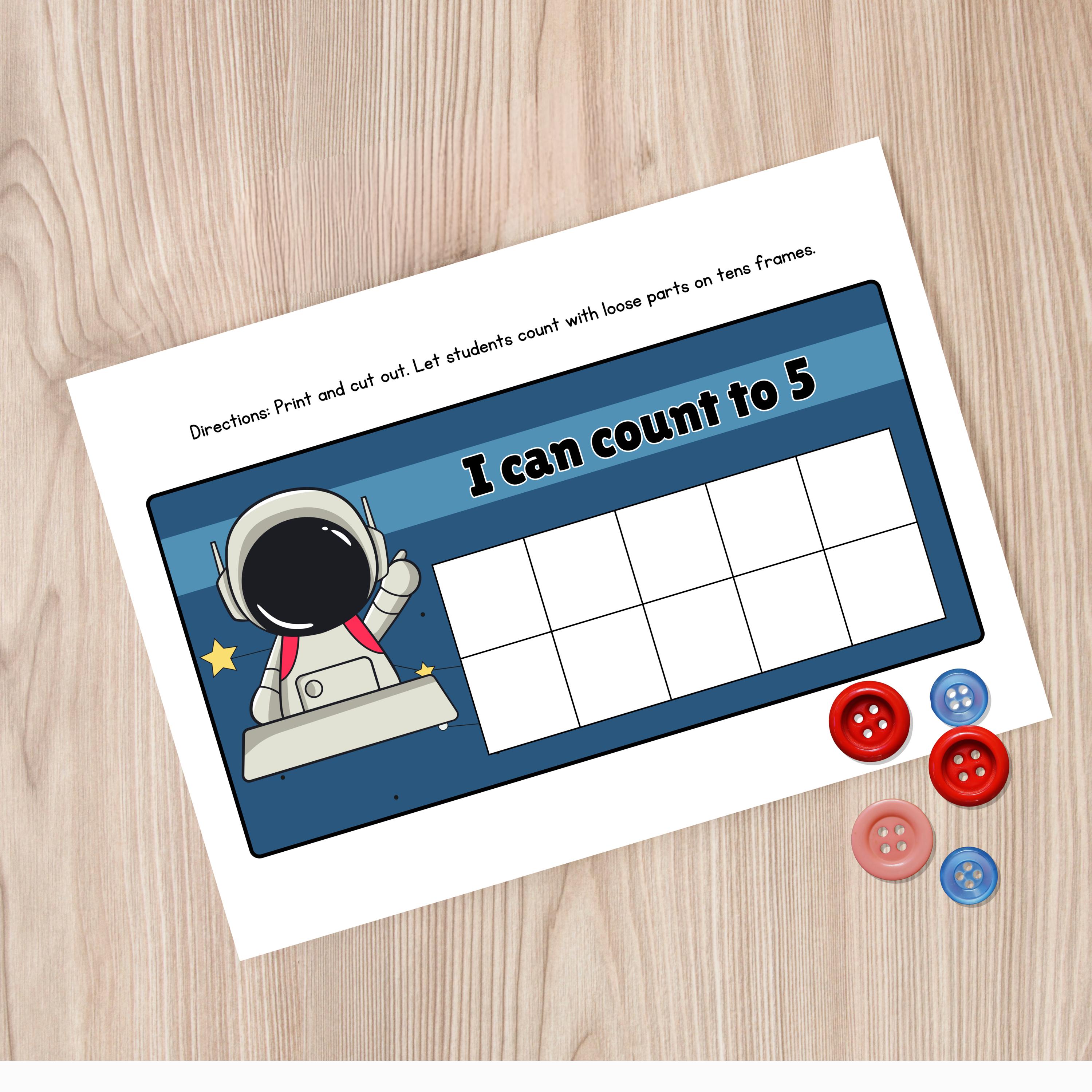 Ten Frames Activity Printable, Ten Frame Math, Learn to Count, Space ...