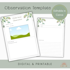 Editable Observation Template for Educators: EYLF Child Portfolio (Canva & PDF Download A4
