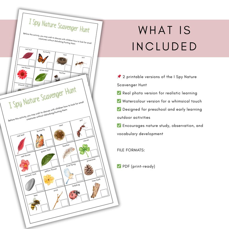 Nature Scavenger Hunt: I Spy Printable for Kids (PDF) - Etsy