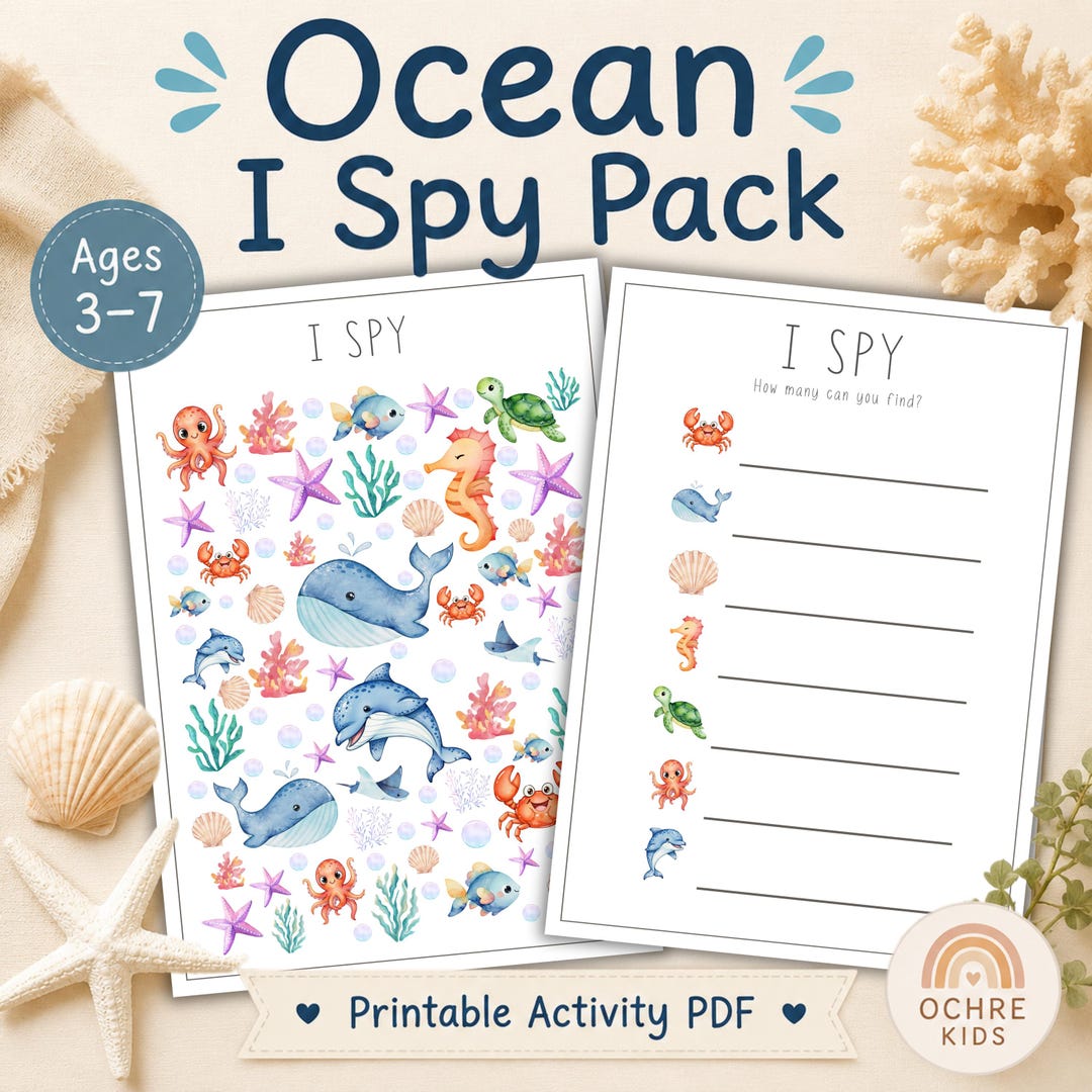 Ocean I Spy Printable Activity Pack, Preschool Ocean Worksheet, Sea ...