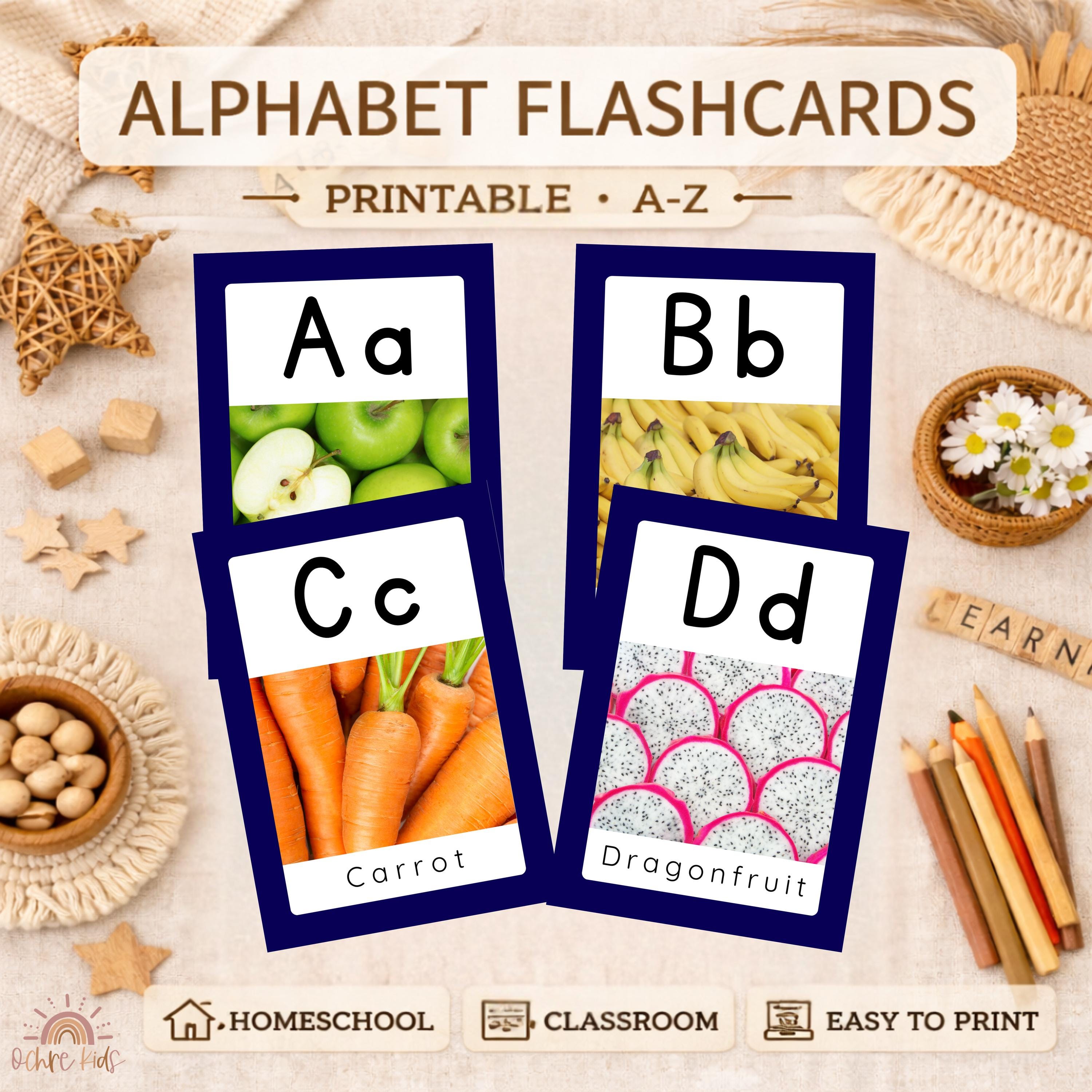 Fruit Alphabet Poster Printable for Kids, ABC Wall Chart Classroom ...