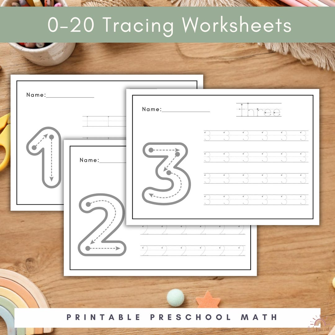 0–20 Number Tracing Worksheets | Printable Preschool Math & Handwriting ...