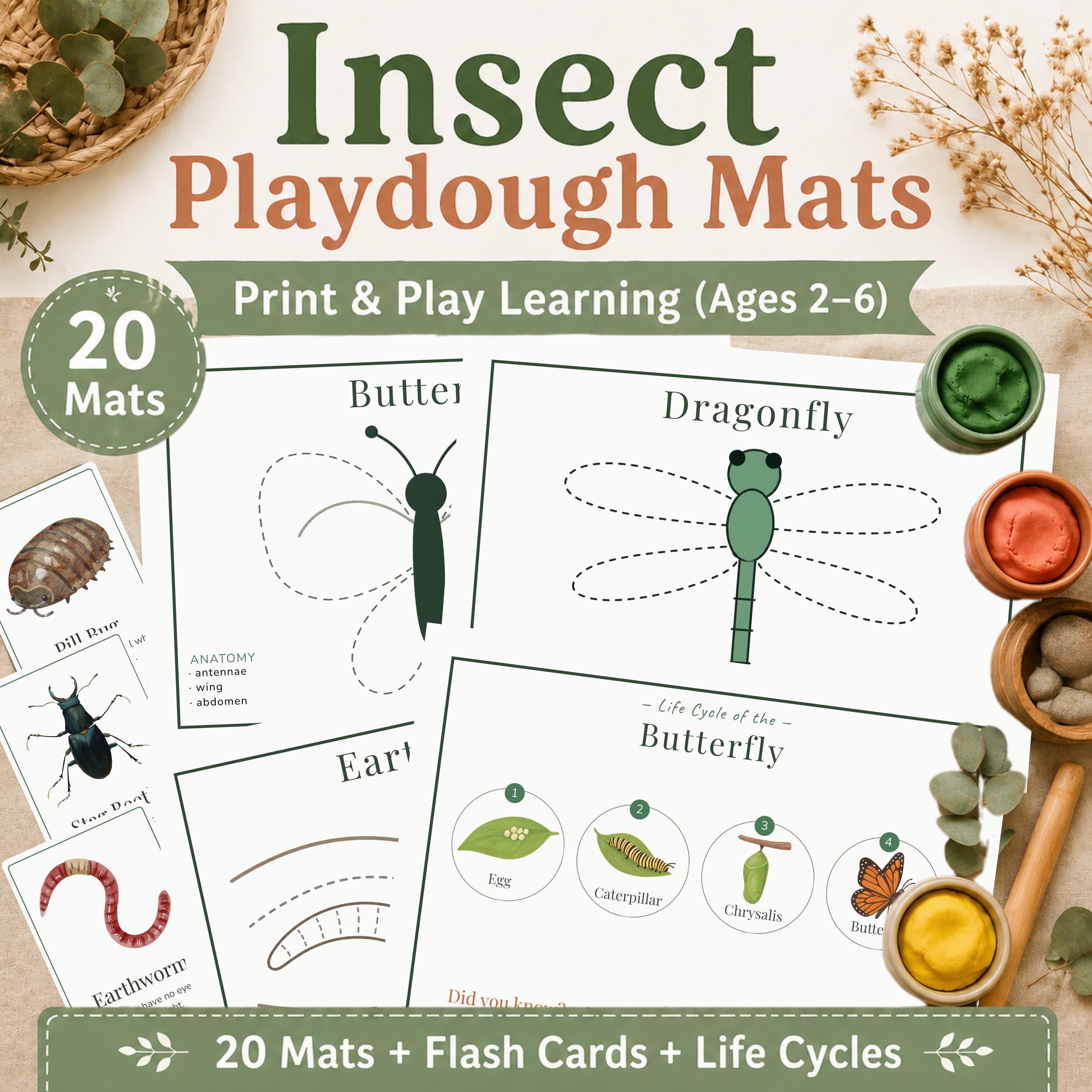 Bug Math Mat Printable Insect Playdough Mats Printable, Bug Activities for Preschool, Insect ...