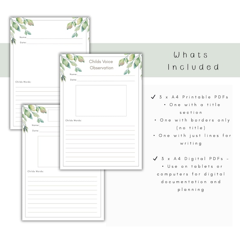 Observation Card Design Editable Observation Template for Educators: EYLF Child Portfolio ...