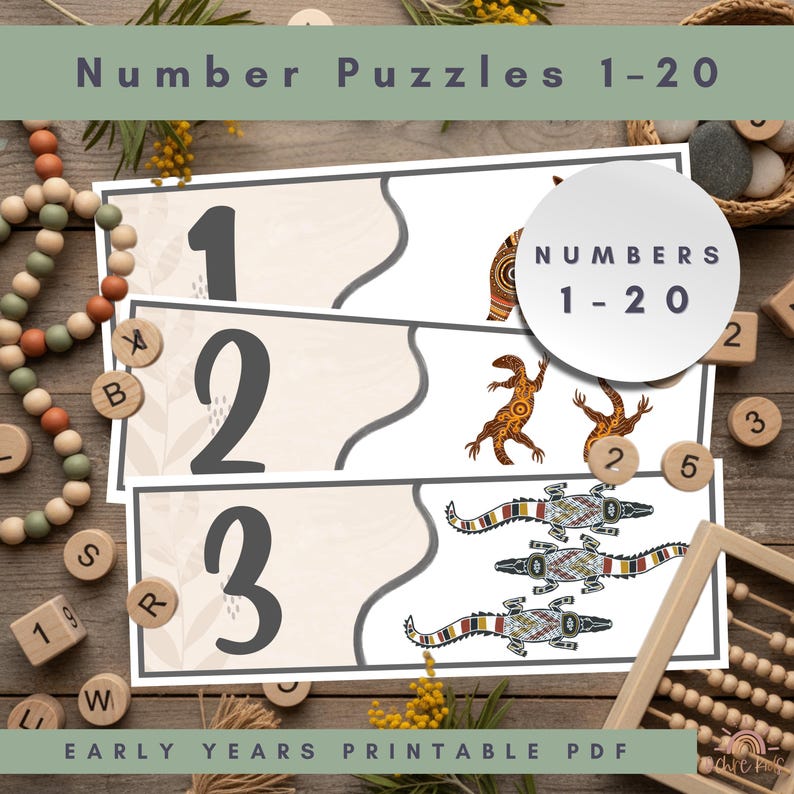 Number Puzzles Australian 1–20, Preschool Counting Activity, Printable ...