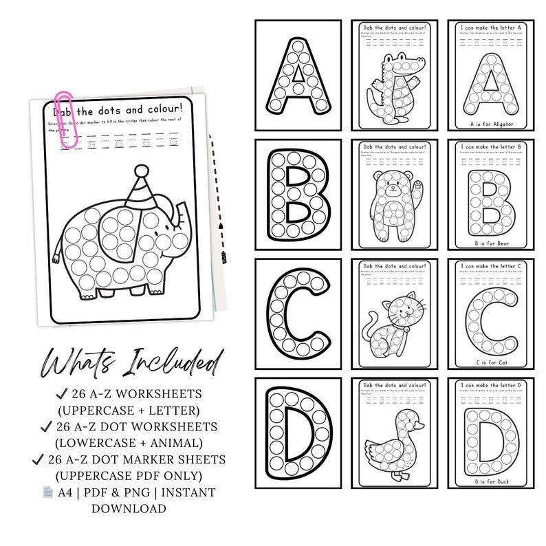 Dot Marker Preschool Alphabet Worksheets, ABC Coloring Pages Instant