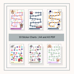 Cuadros de pegatinas imprimibles con recompensas, cuadro de pegatinas para preescolar, paquete de 10, A4 y A5, PDF