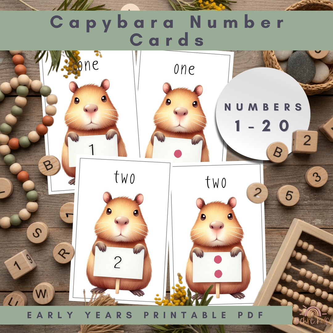 Number Cards Capybara 1 to 20 Preschool Learning Math Activity Instant ...